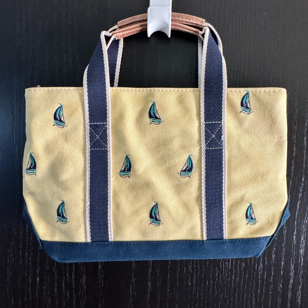 L.L. Bean Yellow and Blue Tote Bag with Sailboat Design
